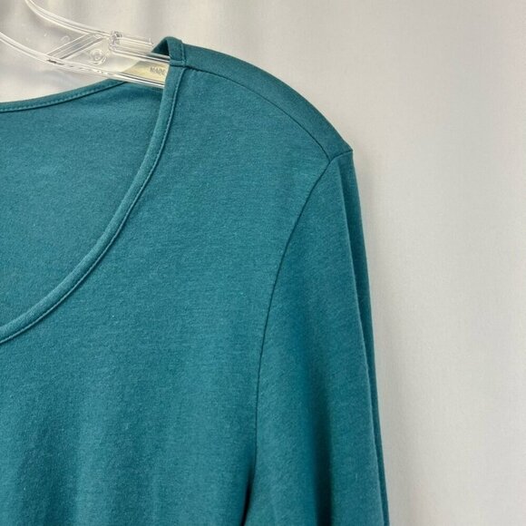 Apropos Womens Blouse Teal Long Sleeve Ruched Scoop Neck Stretch Cotton Solid M - Picture 7 of 10
